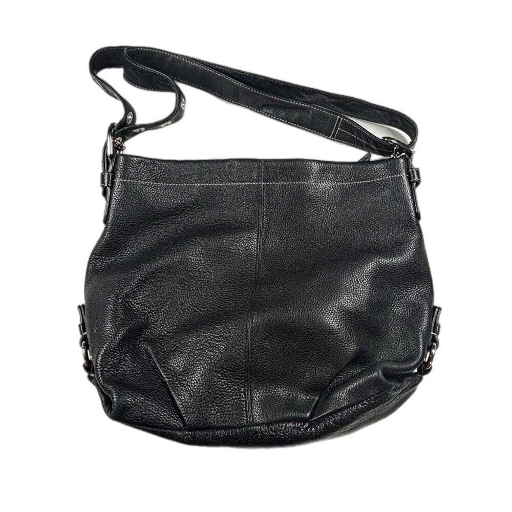 COACH F15064 VTG Pebble Leather Black Two-Way Strap Duffle Bag Y2K